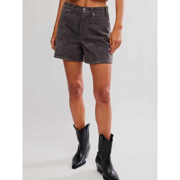 🆕 FREE PEOPLE We The Free Tippi Vegan Suede Shorts / Dark Grey - Picture 2 of 6